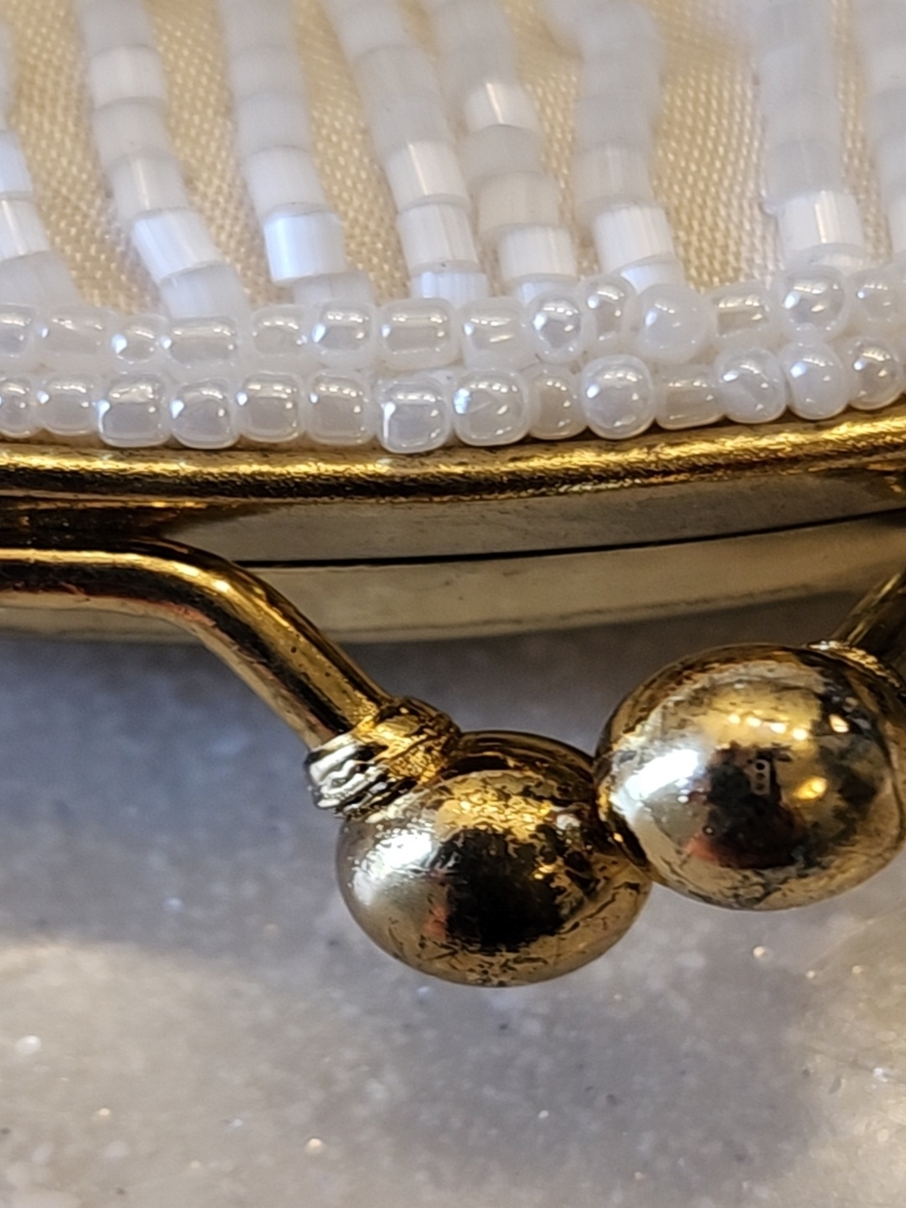 La Regale White Beaded Evening Clutch with Gold Frame - Picture 6 of 6